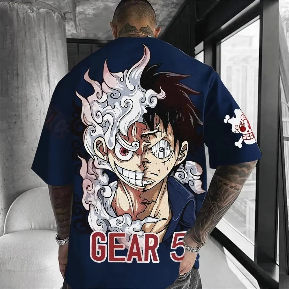 MINISO One Piece Luffy Men TShirt Graphic Tee Anime Print Short Sleeve Summer New Oversized Streetwear Anime Cosplay Y2k Clothes