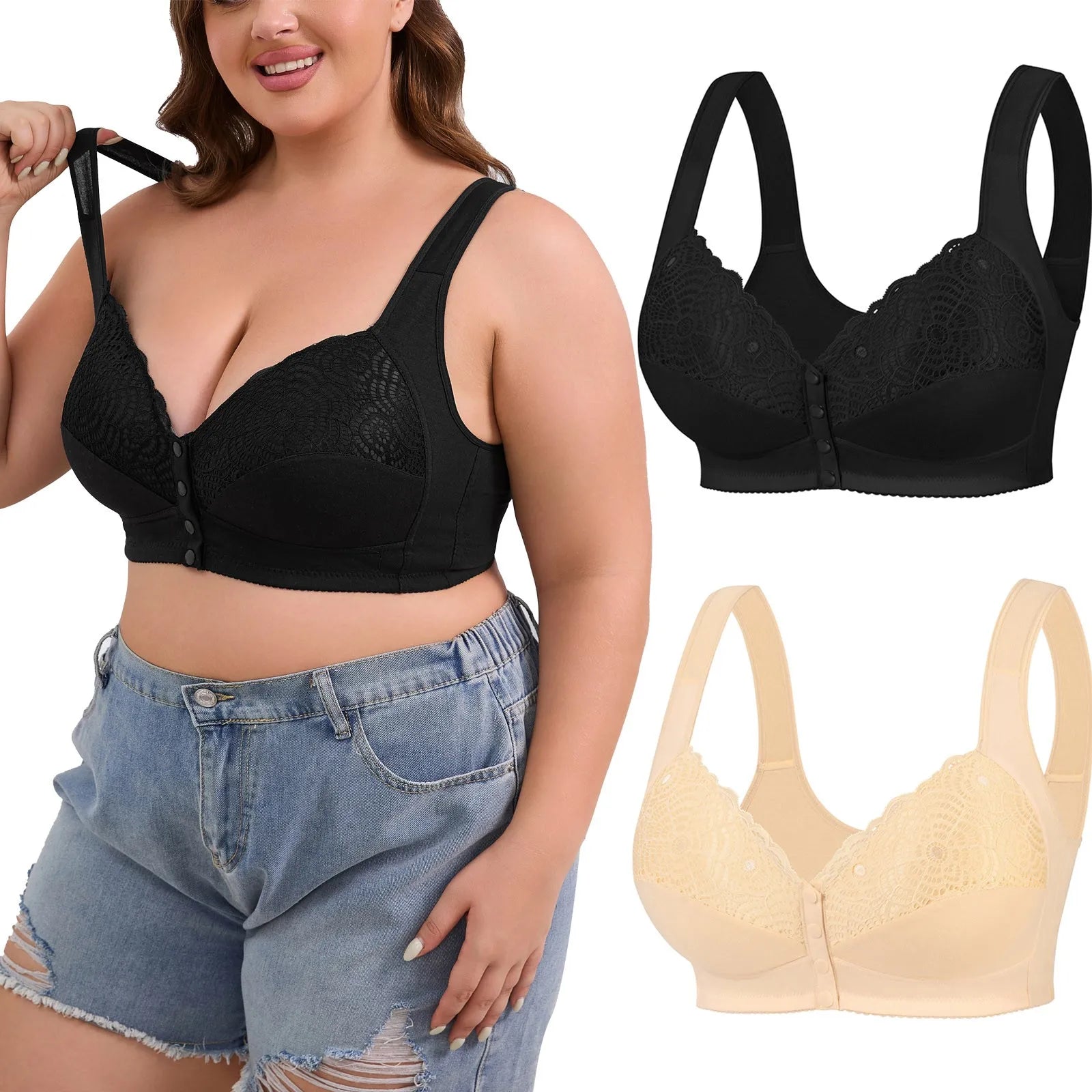 Wireless Bras For Women Plus Size Push Up Bralettes No Underwire Bra Front Closure Wirefree Bustier Tops Soft Comfort Underwear