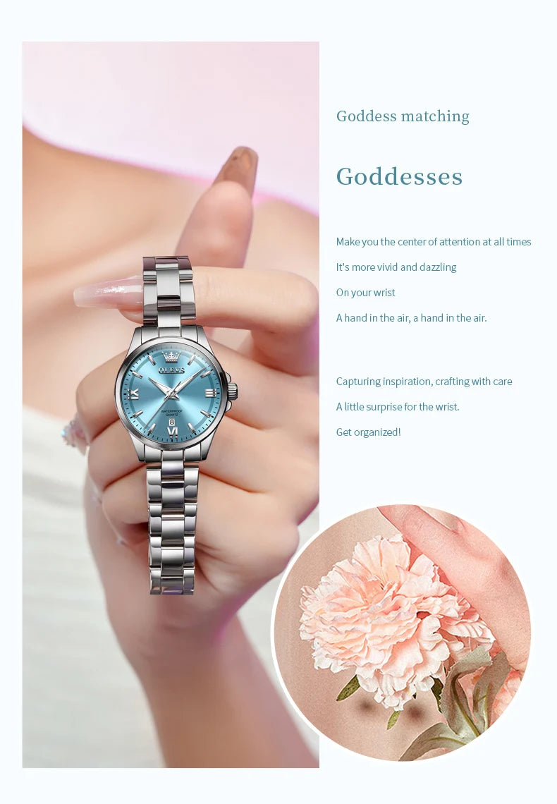 OLEVS Women's Watches Trend Elegant Stainless Steel Original Brand Small Dial Quartz Wristwatch for Lady Waterproof Luminous New