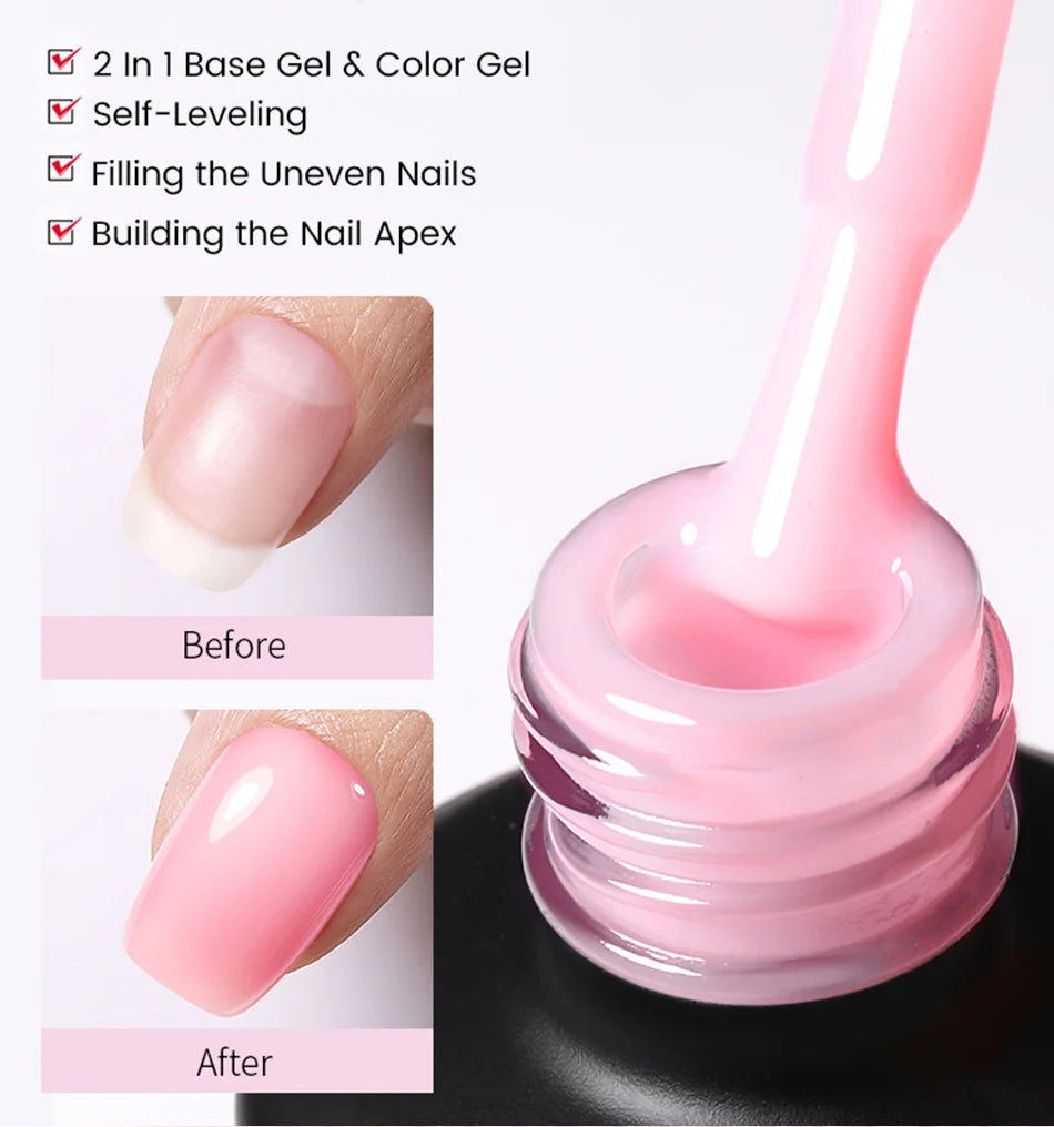 BORN PRETTY 15ml Milky Pink Rubber Base Gel Nail Polish Glitter Semi-Permanent Varnish Soak Off Self Leveling UV LED Polish