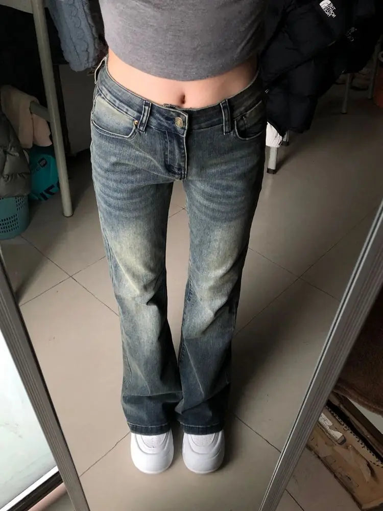 American Retro Women's Jeans Spring Autumn Spicy Girl High Street High Waist Slim Wide Leg Floor Length Horseshoe Pants