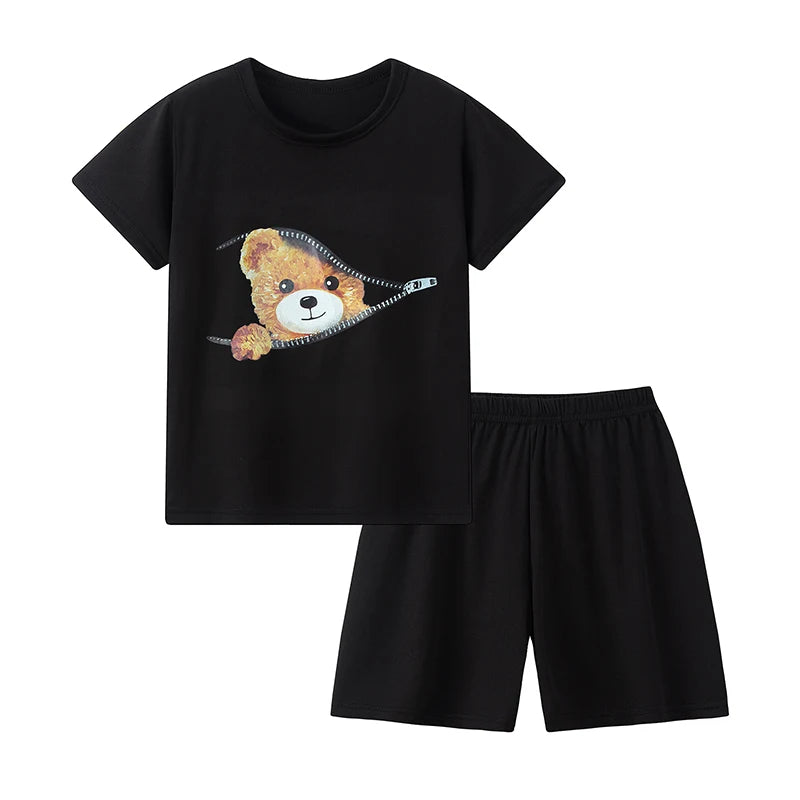 2-piece Summer Children's Comfortable And Versatile Cute Short sleeved Shorts Set For Boys And Girls Casual Home And Outdoor Set