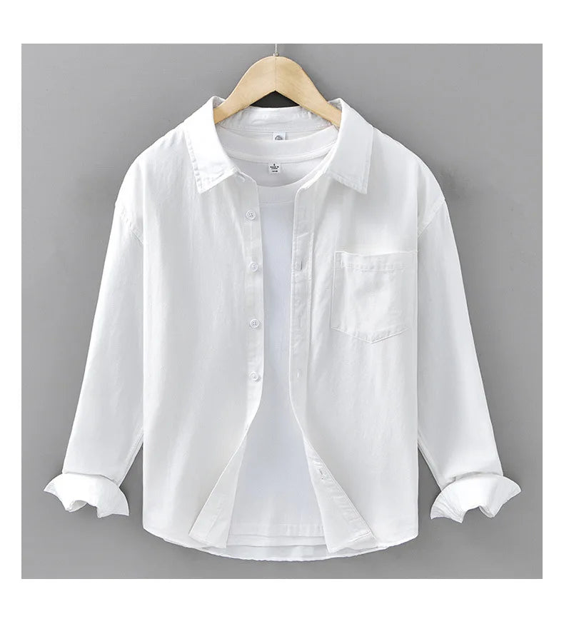 Basic Men's Long-Sleeve Cotton Shirt - Casual and Versatile Spring Style 100% Cotton Solid Color Casual Shirt