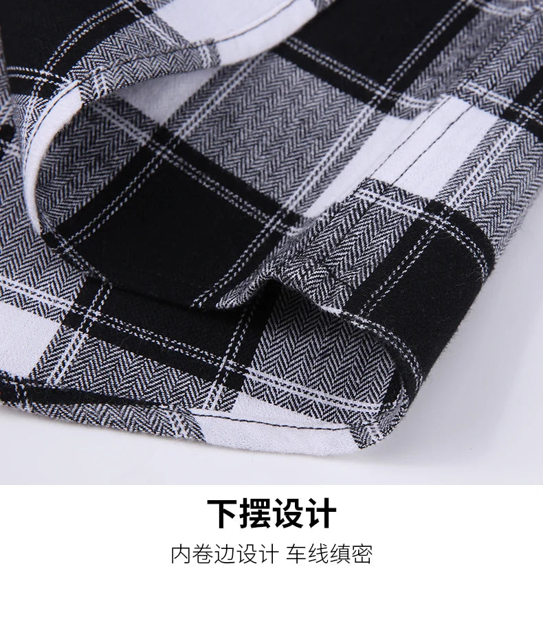 Men's 100% Pure Cotton Flannel Soft Regular-fit Long Sleeve Brushed Shirt Single Pocket Comfortable Casual Plaid Shirts 11XL-9XL