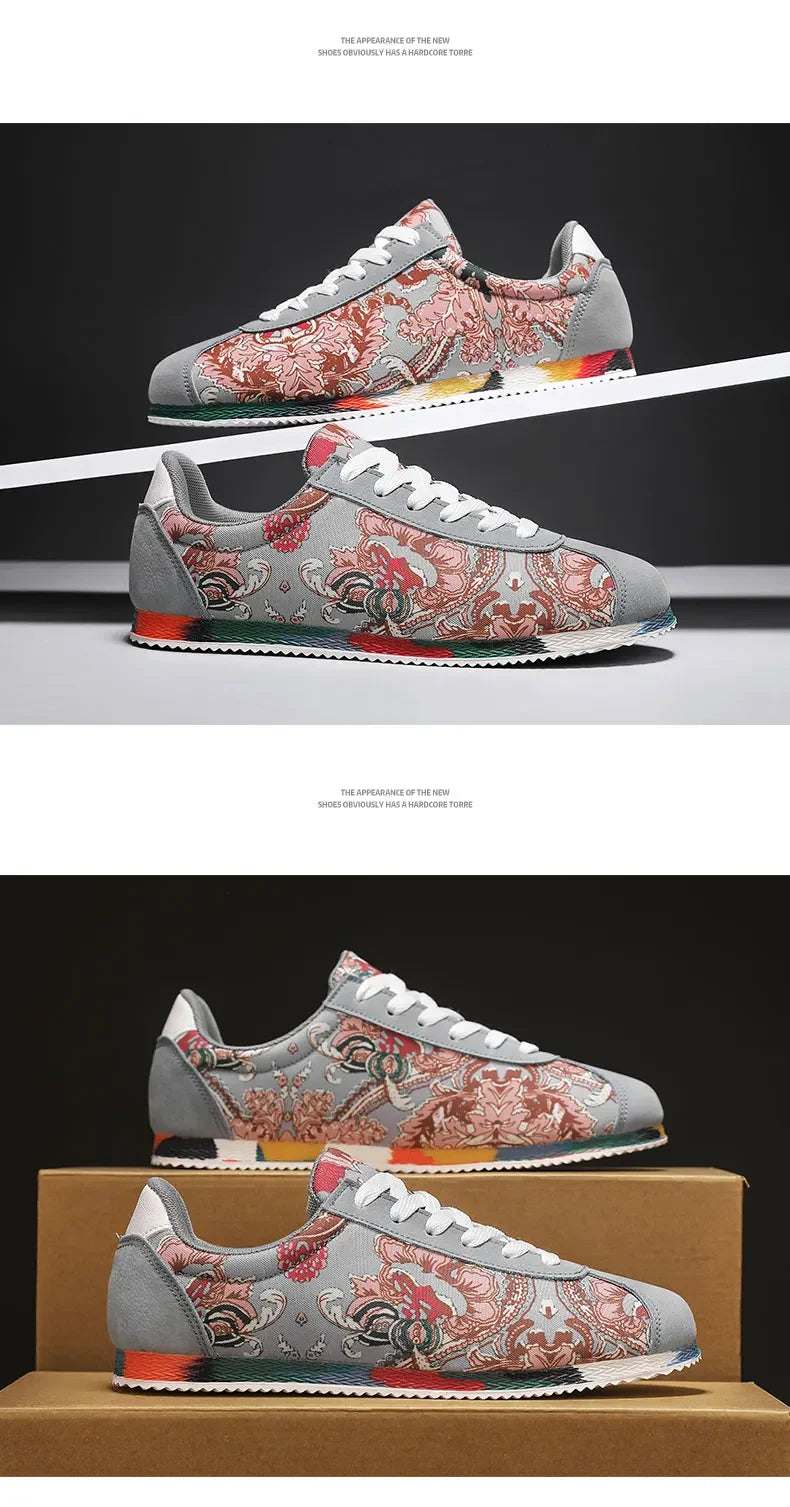 Fashion Graffiti Printed Men Suede Sneakers Red Running Shoes Men's Jogging Shoes Light Gym Trainers Men Flat Embroidery Shoes