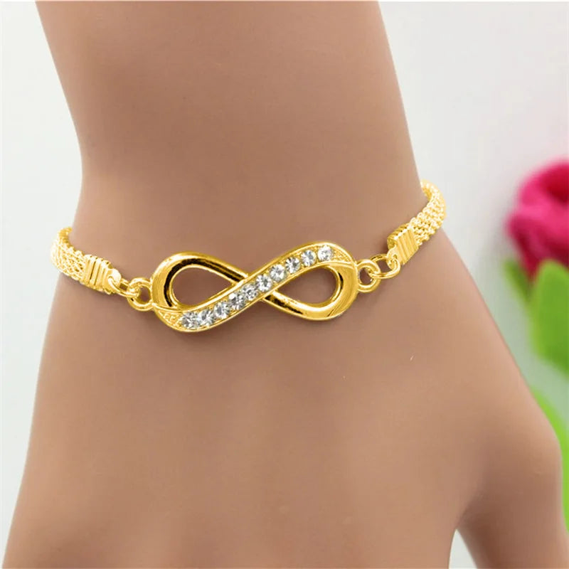 Vintage Infinity Heart Crystal Rhinestone Bracelet Set for Women Female Gold Color Metal Adjustable Bracelets Fashion Jewelry