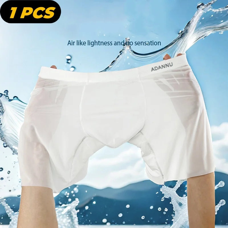 ADANNU Summer Ice Silk Men Underwear Sexy Transparent Gays Man Boxer Underpants Ultra-thin Sports Men's Panties Sissy Man Boxers