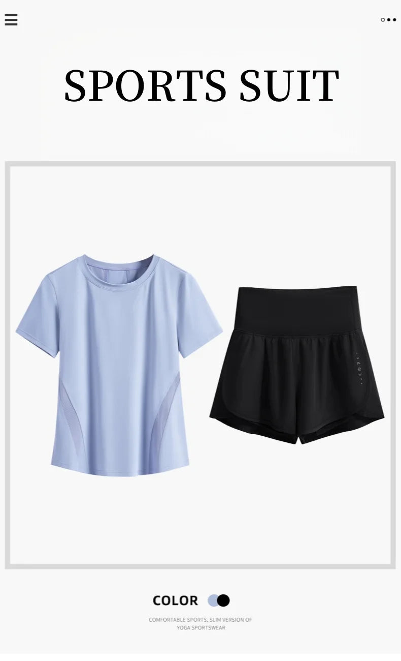 DRUR Women Summer Breathable Short Sports Set Loose Fit Workout Suit for Women 2 Piece Running Tracksuit Sportswear Outfit New