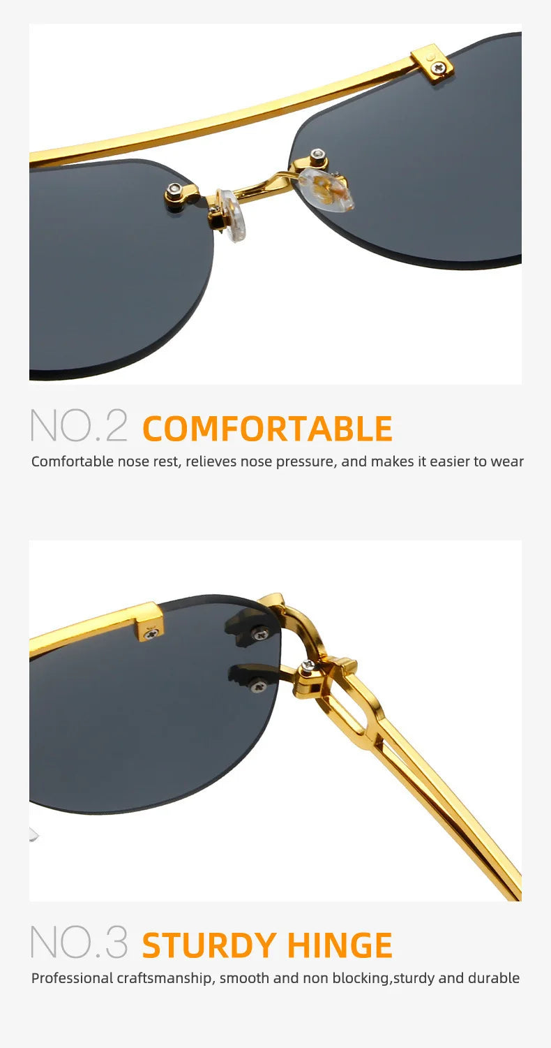 New Trendy Rimless Sunglasses Men Women Fashion Oversized Square Shades Eyewear Double Bridge Gradient UV400 Sun Glasses