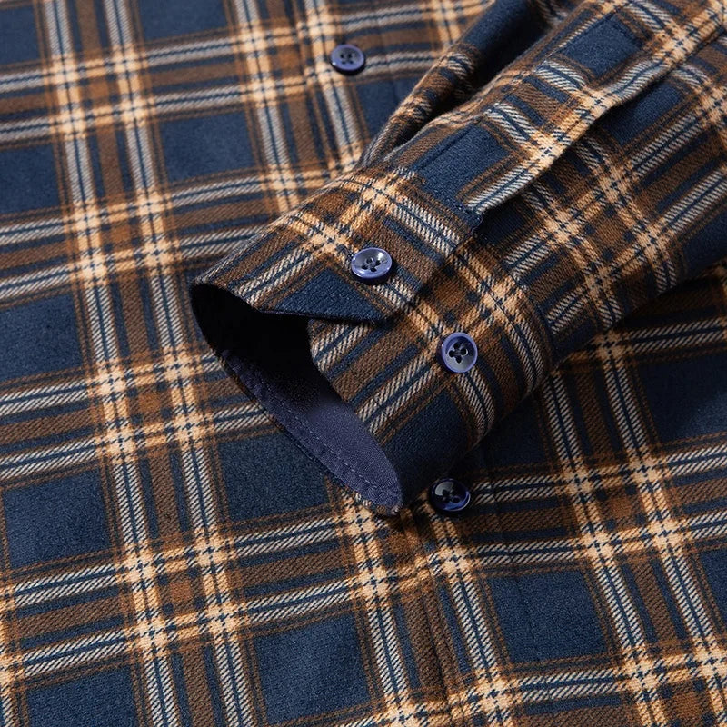 Men's Fleece Lined Thickened Long Sleeve Shirt Pocket Shirt