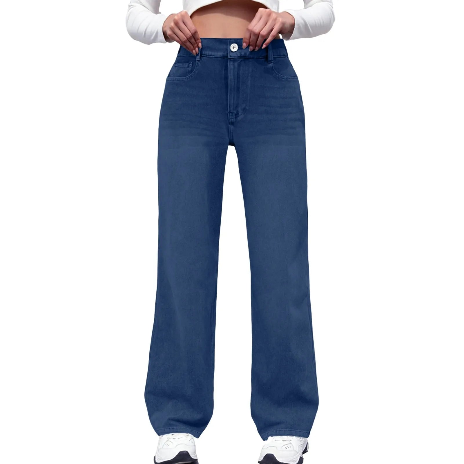 New Y2K Washed Blue Straight Loose Fit High Waist Hole Trousers Pants Women's Jeans Fashion Personality To Do Old Denim