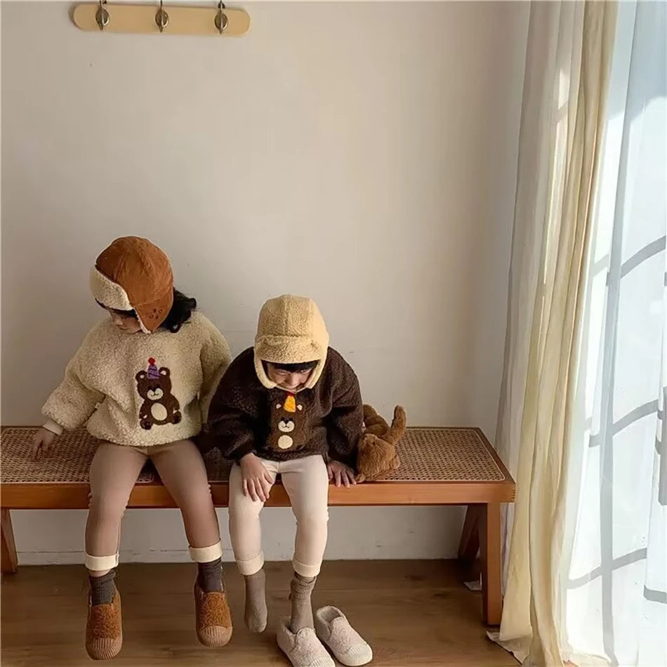 New Arrival Unisex Kids' Plush Warmth Bottoms with Cartoon Patterns Ideal for Autumn and Winter Outdoor Activities Kids Pants