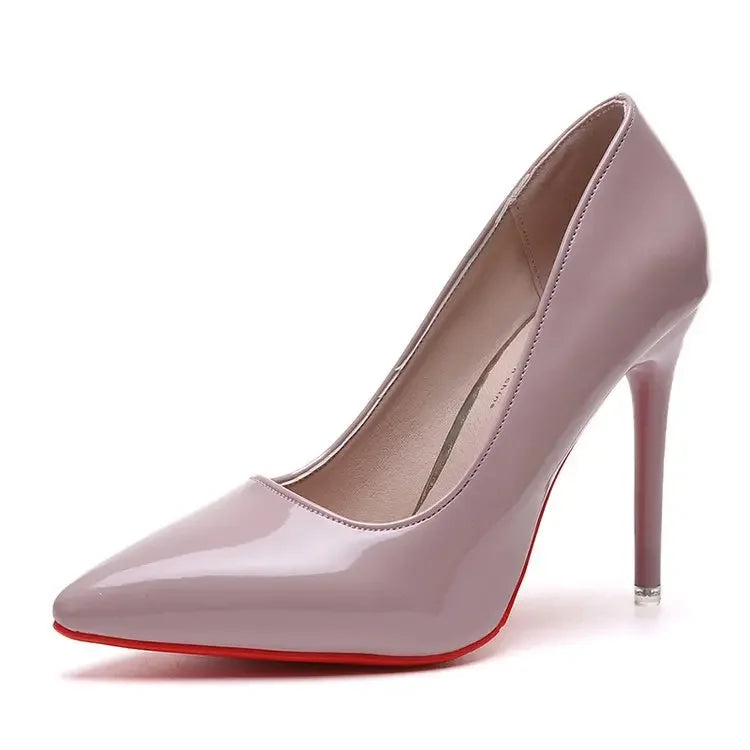 Big Size 35-45 women's shoes 2024 concise flock high heels women pumps pointed toe classic red gray ladies wedding shoes office