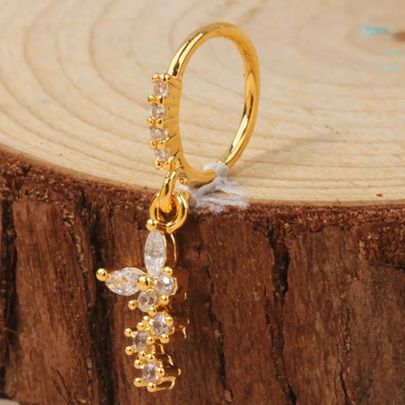 Gold Plated Pendant Nose Ring Hoop for Women Crystal Nose Hoop Protection Jewelry Nose Piercing Cartilage Earring Piercing