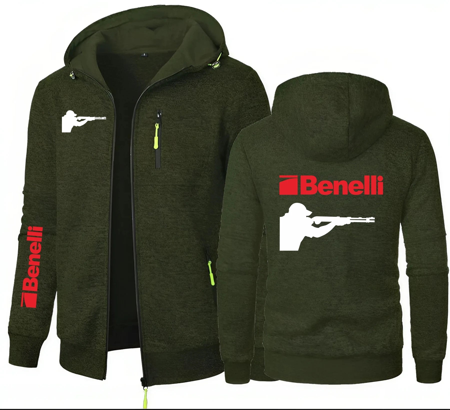 Hunting BENELLI Gun Firearms Logo Men's Sweater Cardigan Hooded Zipper Pocket Jacquard Hoodies Jacket Sports Outdoor Sweatshirts