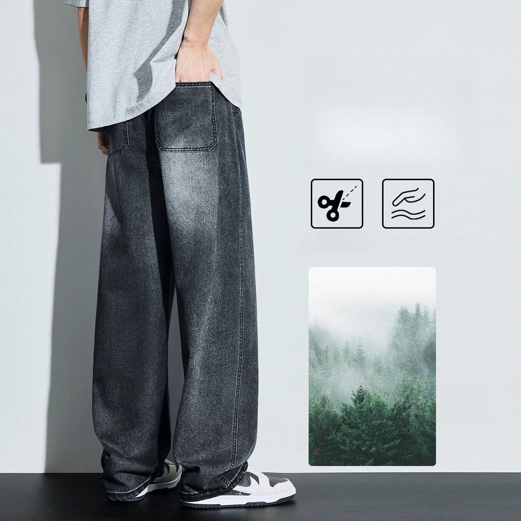 High Quality Spring Summer Lyocell Men's Jeans Baggy Straight Drawstring Streetwear High Street Trousers Male 7 Color