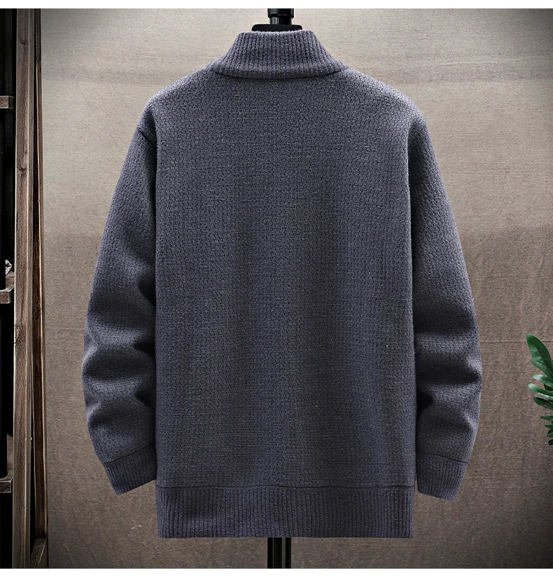 Mens Fashion Sweater Cardigan Fleece Lined Hood Sweaters Jacket Retro Sweaters Coat Zipper Up Knit Cardigans