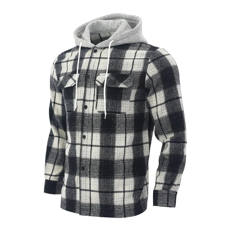 Heavy New Loose Casual Flannel Jacquard Long-Sleeved Hooded Plaid Shirt for Work Business Autumn 2025