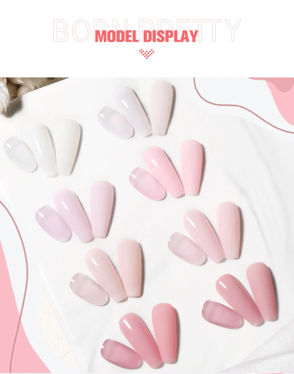 BORN PRETTY 15ml Milky Pink Rubber Base Gel Nail Polish Glitter Semi-Permanent Varnish Soak Off Self Leveling UV LED Polish