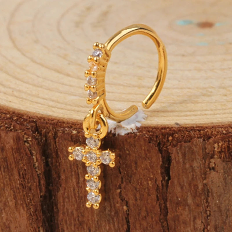 Gold Plated Pendant Nose Ring Hoop for Women Crystal Nose Hoop Protection Jewelry Nose Piercing Cartilage Earring Piercing