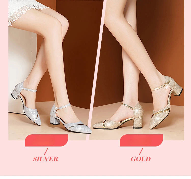 Women's High Heels Fashion High Quality Women Sandals Golden Party Night Club Pumps Sexy Sequins Women Shoes Sandalias de mujer
