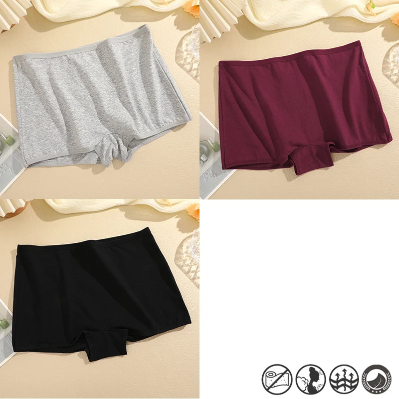 FINETOO 3PCS/SET Women's Cotton Panties Seamless Sports Boxers Underwear Female Solid Color Briefs Cozy Intimate Underpants Soft