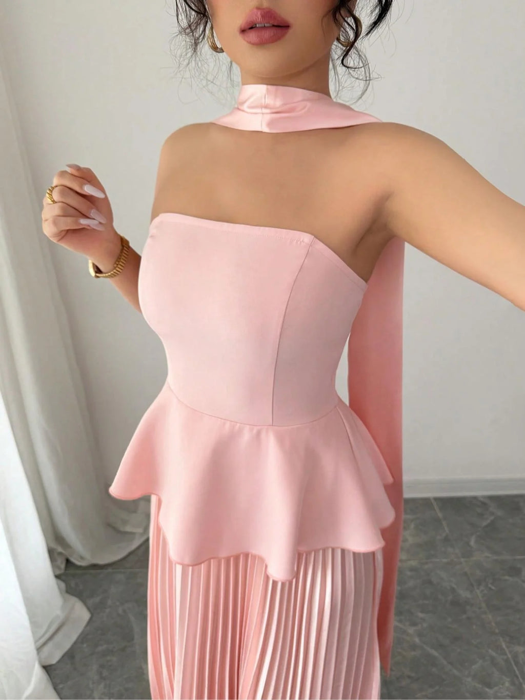 Women's Tie Shoulder Wide Leg Satin Chiffon Dress, Elegant Off Shoulder Maxi Dress for Party Evening, Ladies Clothes for All Sea