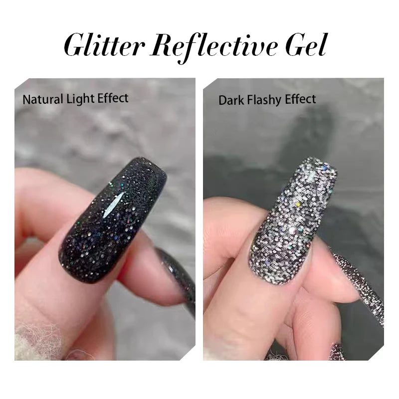 UR SUGAR 15ml Glitter Reflective Black Nail Gel Polish Flash Effect Shiny Soak Off UV Gel Manicure Colorful NeonNail Art Varnish