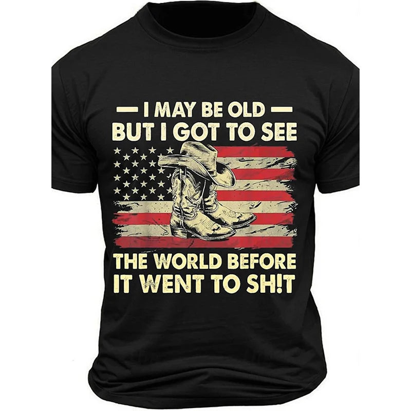 Summer Men's Retro Flag Printed T-shirt 3D Skull Round Neck Short Sleeve Casual Breathable Men's Large Size T Shirt Hot Model