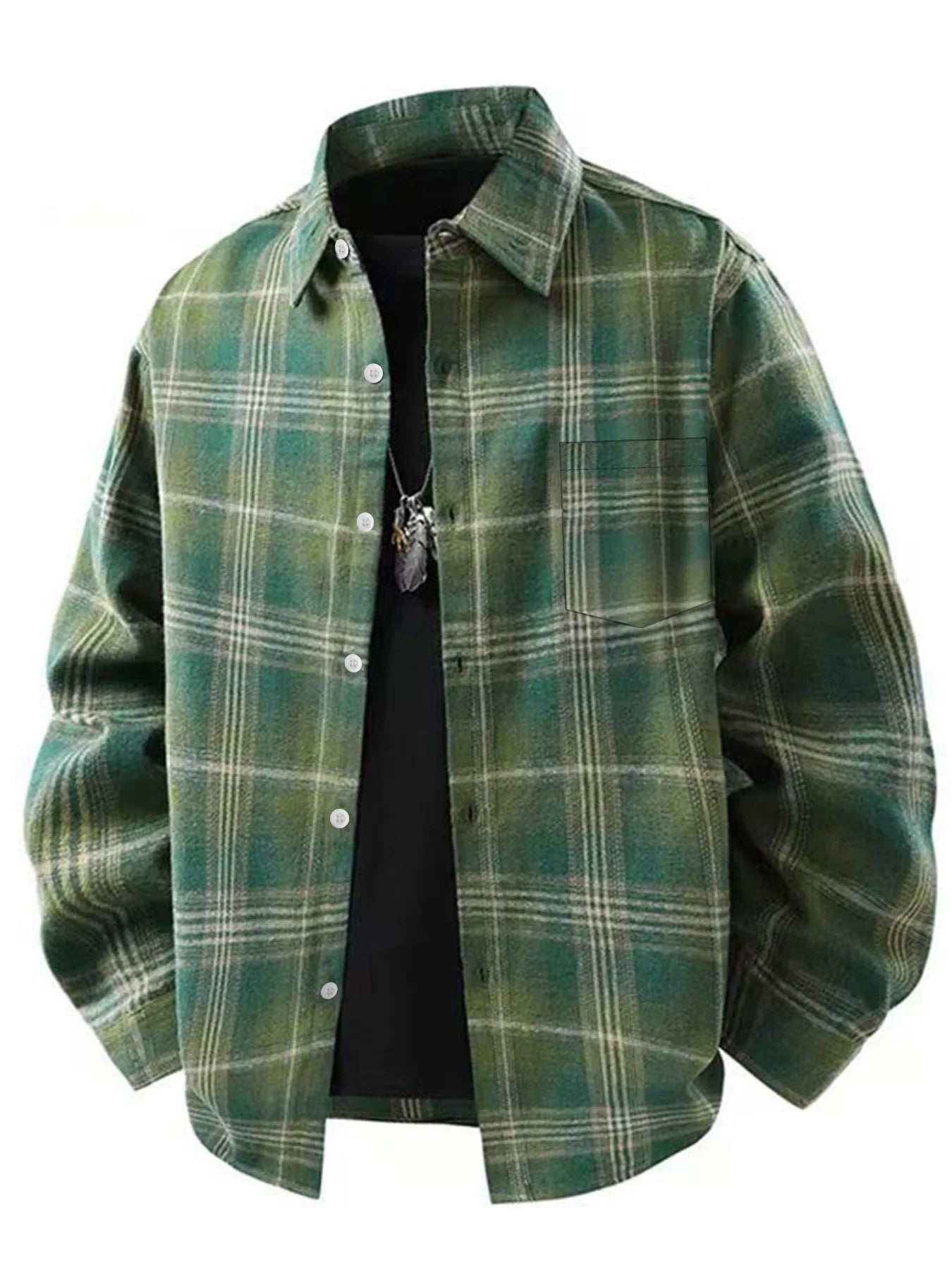Men's Hong Kong-style plaid shirt, long sleeve, spring and autumn, stylish and high-end long-sleeve plaid shirt, trendy checkere