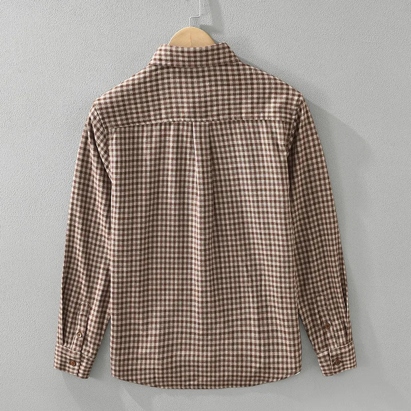 Vintage Plaid Long Sleeve Shirts for Men Clothing Trend Big Pockets Soft Men Shirts CM7390