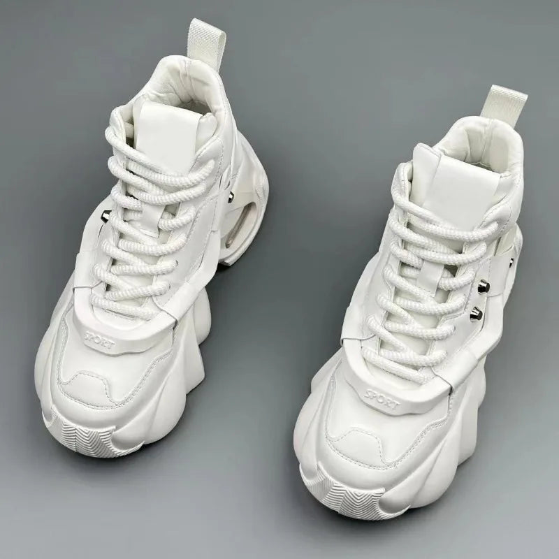 Chunky Sneakers Men Korean Style Trend HighTop Casual Shoes White Adds Height Non-slip Vulcanize Shoes Cushioning Platform Shoes