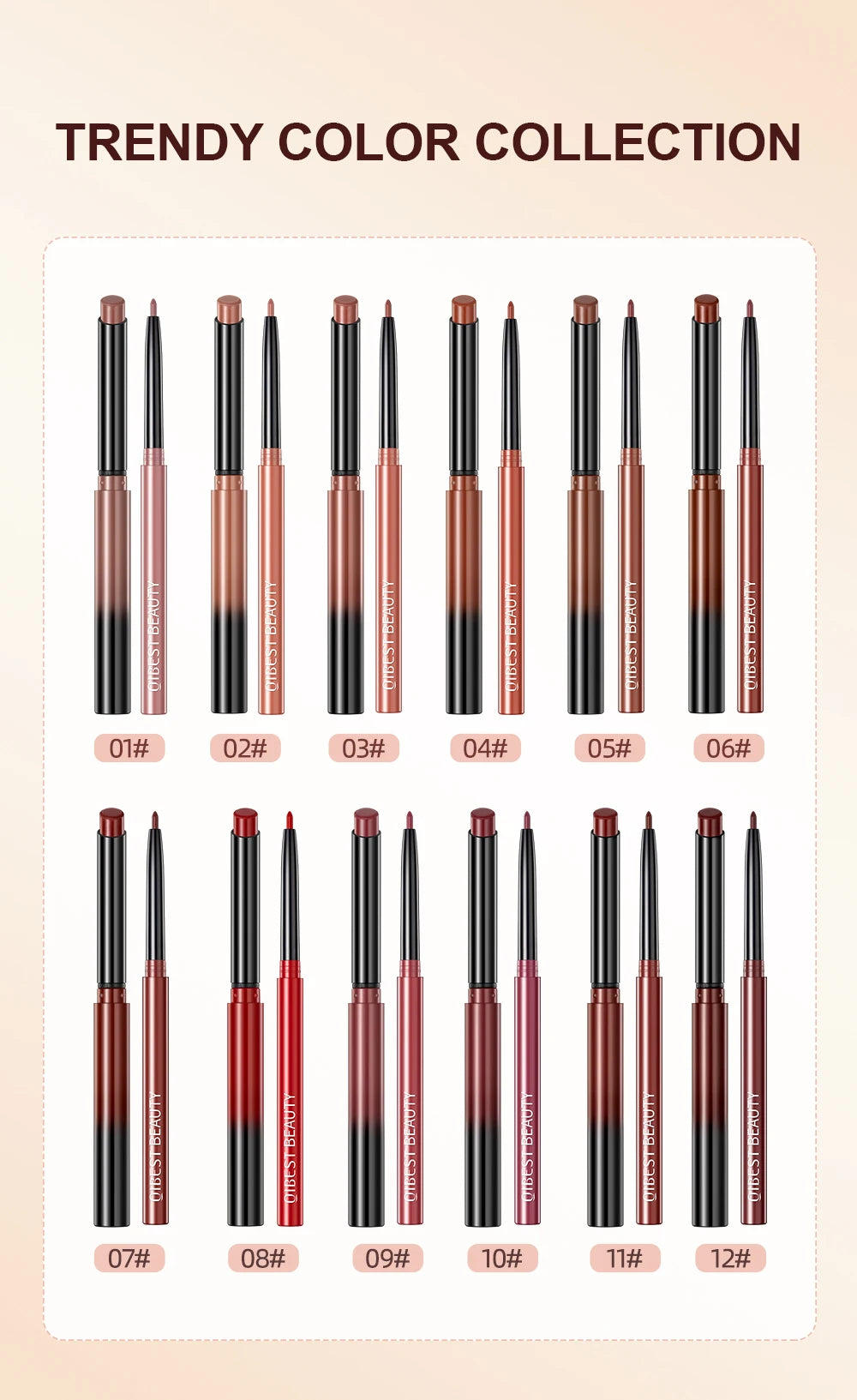 QIBEST Matte Nude Lipstick Pen Long Lasting Lipliner Lip Pencil Waterproof Lip Liner Contour Sexy Red Lip Makeup Set For Women